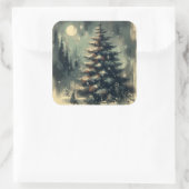 ビンテージクリスマスツリーレトロイラストレーション スクエアシール (バッグ)