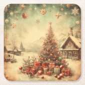 ビンテージクリスマスツリー スクエアペーパーコースター (正面)