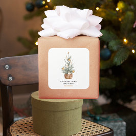 ビンテージクリスマスツリー |ハッピーホリデー スクエアシール