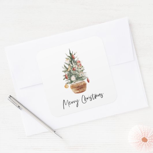 ビンテージクリスマスツリー |メリークリスマス スクエアシール (封筒)