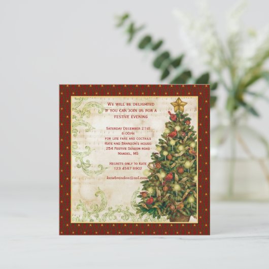 ビンテージクリスマスツリー、渦巻きパーティの招待状 招待状 (スタンド正面)