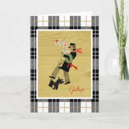 ビンテージクリスマステリア犬と贈り物を持つ人 シーズンカード