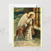 ビンテージクリスマストナカイと天使 ポストカード (正面/裏面)