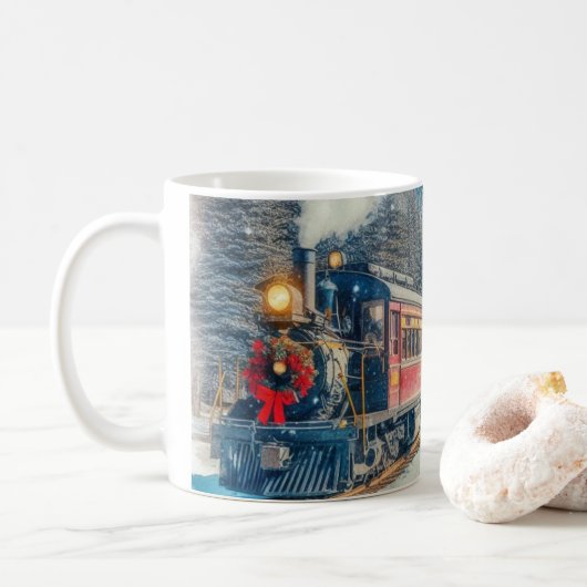 ビンテージクリスマストレインリース付き コーヒーマグカップ (ドーナツ)