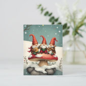 ビンテージクリスマスノームがキノコの上で音楽を演奏 シーズンカード (スタンド正面)