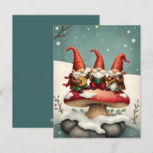 ビンテージクリスマスノームがキノコの上で音楽を演奏 シーズンカード (正面/裏面)