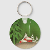 ビンテージクリスマスハウスインフォレスト冬の雪 キーホルダー (正面)