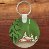ビンテージクリスマスハウスインフォレスト冬の雪 キーホルダー (正面)