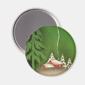 ビンテージクリスマスハウスインフォレスト冬の雪 マグネット (正面/裏面)