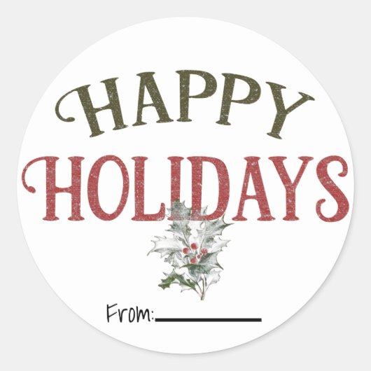 ビンテージクリスマスハッピーホリデーズホリデータイプ ラウンドシール (正面)
