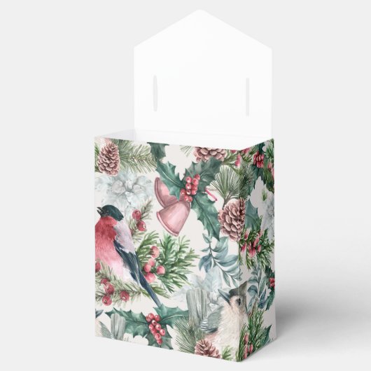 ビンテージクリスマスバードとパインフラワーパターン フェイバーボックス (オープン)
