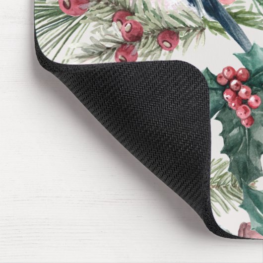 ビンテージクリスマスバードとパインフラワーパターン マウスパッド (コーナー)
