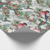 ビンテージクリスマスバードとパインフラワーパターン ラッピングペーパー (角)