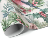 ビンテージクリスマスバードとパインフラワーパターン ラッピングペーパー (ロールコーナー)