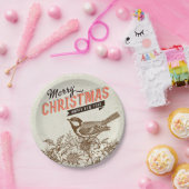 ビンテージクリスマスバードアンドフラワー     ペーパープレート (パーティー)