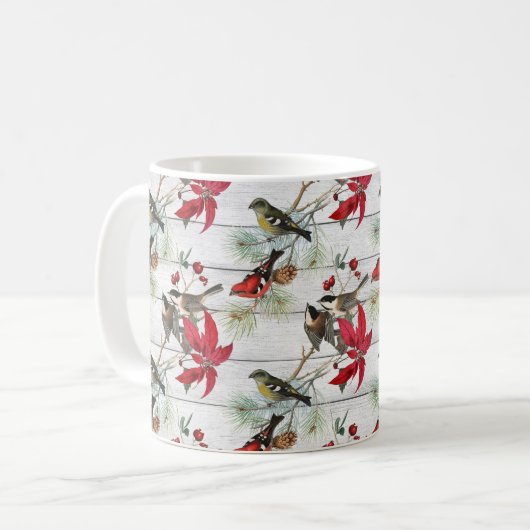 ビンテージクリスマスバードパターン コーヒーマグカップ (正面左)