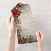 ビンテージクリスマスパイン&ポインセチア オールインワン招待状 (貼ってはがせる)