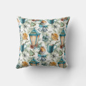 ビンテージクリスマスパターンインティール(緑がかった色)&アイボリー クッション (裏面)