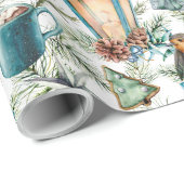 ビンテージクリスマスパターンインティール(緑がかった色)、アイボリー、タン ラッピングペーパー (ロールコーナー)