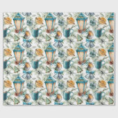 ビンテージクリスマスパターンインティール(緑がかった色)、アイボリー、タン ラッピングペーパー (フラット)