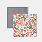 ビンテージクリスマスパターン、新年おめでとう マグネット (正面/裏面)