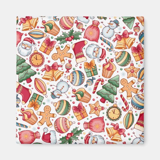 ビンテージクリスマスパターン、新年おめでとう マグネット (正面)