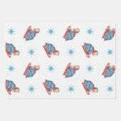 ビンテージクリスマスパターン、雪の中で子供がスレッドに乗る ラッピングペーパーシート (正面3)