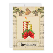 ビンテージクリスマスパーティの招待状とろうそく