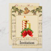 ビンテージクリスマスパーティの招待状とろうそく 招待状 (正面/裏面)