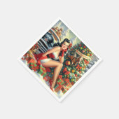 ビンテージクリスマスピンアップ スタンダードカクテルナプキン (角)