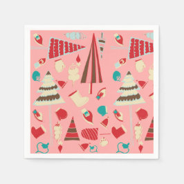 ビンテージクリスマスピンク スタンダードカクテルナプキン