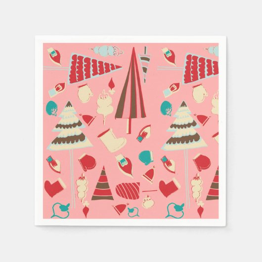 ビンテージクリスマスピンク スタンダードカクテルナプキン (正面)