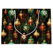 ビンテージクリスマスファンタジーフローラオーナメントパターン ラージペーパーバッグ (正面)