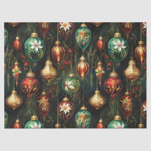 ビンテージクリスマスファンタジーフローラオーナメントパターン 薄葉紙 (正面)