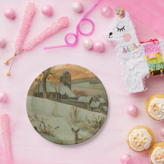 ビンテージクリスマスファームウィズディア ペーパープレート (パーティー)