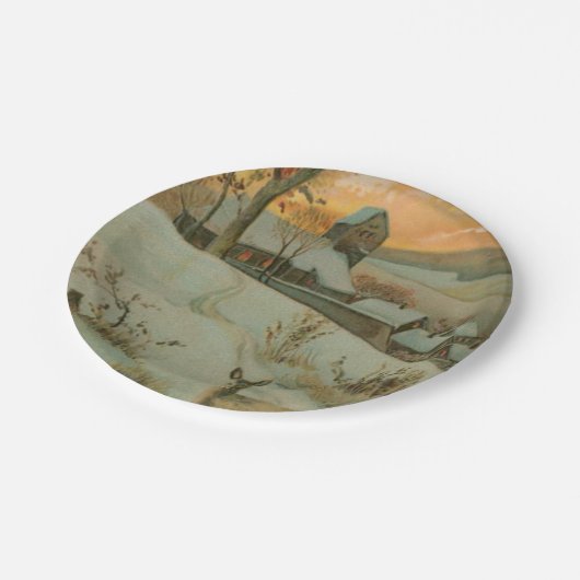 ビンテージクリスマスファームウィズディア ペーパープレート (アングル)