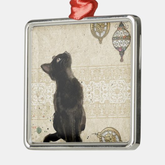 ビンテージクリスマスブラックの猫がオーナメント メタルオーナメント (左)