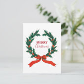 ビンテージクリスマスベリーリースメリークリスマス シーズンポストカード (スタンド正面)