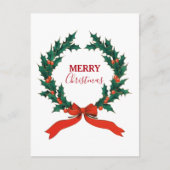ビンテージクリスマスベリーリースメリークリスマス シーズンポストカード (正面)