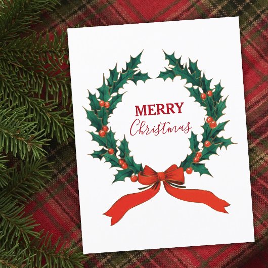 ビンテージクリスマスベリーリースメリークリスマス シーズンポストカード