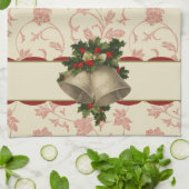 ビンテージクリスマスベルとホリーキッチンタオル キッチンタオル (折り畳み)