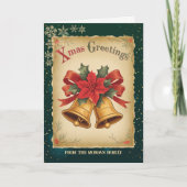 ビンテージクリスマスベルズグリーンホリデーカード シーズンカード (正面)