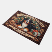 ビンテージクリスマスベルネーズマウンテンドッグウェルカム ドアマット (アングル)