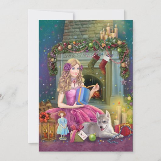 ビンテージクリスマスホリデーカード。クリスマスの暖炉 シーズンカード (正面)