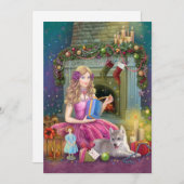 ビンテージクリスマスホリデーカード。クリスマスの暖炉 シーズンカード (正面/裏面)