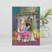 ビンテージクリスマスホリデーカード。クリスマスの暖炉 シーズンカード (スタンド正面)