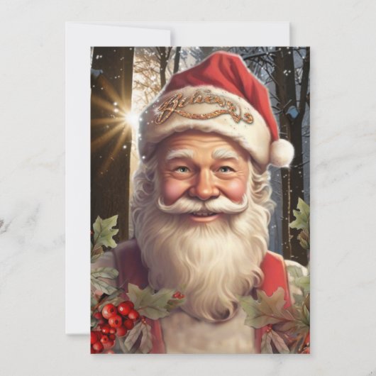 ビンテージクリスマスホリデーサンタクロースのウッドランド シーズンカード (正面)