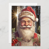 ビンテージクリスマスホリデーサンタクロースのウッドランド シーズンカード (正面/裏面)