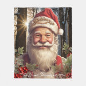 ビンテージクリスマスホリデーサンタクロースのウッドランド フリースブランケット (正面)