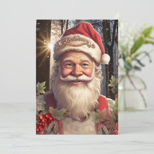 ビンテージクリスマスホリデーサンタクロースのウッドランド 招待状 (スタンド正面)